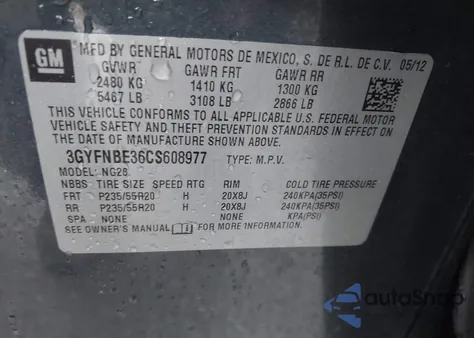 2012 Cadillac Srx Performance Collection z USA, uszkodzony, nr VIN 3GYFNBE36CS608977